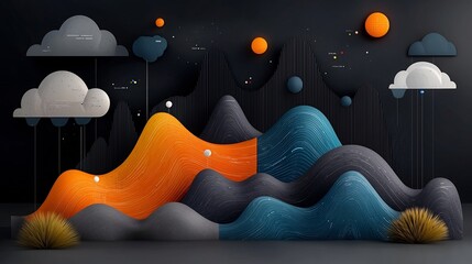Poster - Captivating fluid topographic visualization of a rainfall pattern map showcasing dynamic weather data and detailed meteorological information in a modern data driven abstract landscape with a