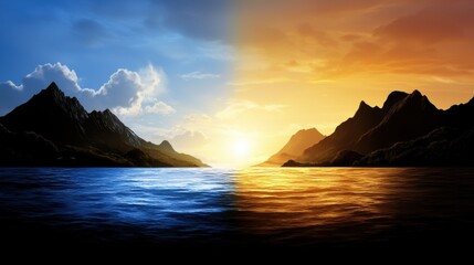 Wall Mural - two different images of the sun rising over the ocean