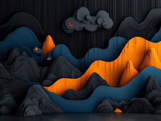 Poster - Captivating topographical data mapping composition showcasing intricate contour lines elevation details and vivid color gradients representing precipitation intensity and patterns