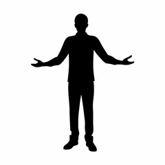 Wall Mural - A man in a suit is standing in front of a white background. He is wearing black shoes and a black jacket