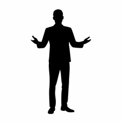 Wall Mural - A man in a suit is standing in front of a white background. He is wearing black shoes and a black jacket