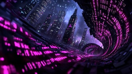 Poster - Radiant currents of chromatic energy sculpting a mesmerizing futuristic metropolis in a digitally augmented world