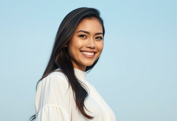 Wall Mural - Portrait of a smiling Latin American woman with a warm expression