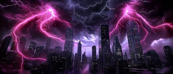 Poster - Vibrant currents of chromatic energy flowing through a mesmerizing cityscape dynamic visualization of data and technology futuristic skyscrapers enveloped in pulsing digital light