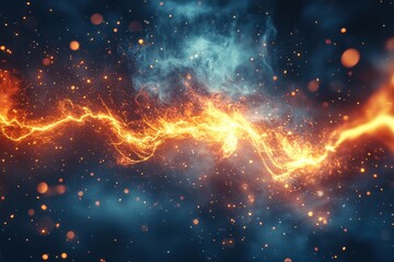 Wall Mural - a bright orange line of fire is shooting through the sky