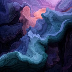 Poster - Captivating fluid topographic rainfall map visualization capturing atmospheric phenomena undulating liquid structures ebbing and flowing across a rugged terrain