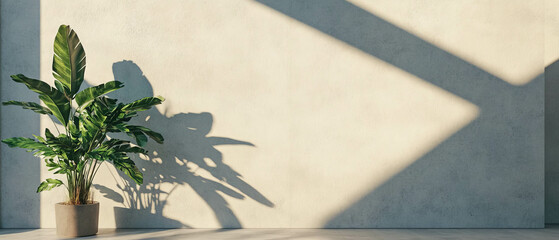 Poster - Modern minimalist banner template with light gray concrete and plant shadow