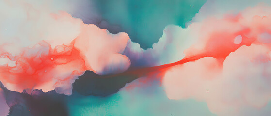 Poster - Soft watercolor wash banner template with delicate blended hues and blank space