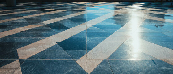 Poster - Diagonal tile pattern showcasing modern design in a dynamic urban space
