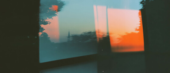 Poster - Fusion of vintage and modern artistry through double exposure in a sunset setting