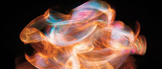 Aufkleber - Dynamic colorful fire shapes swirl against a black background creating artistic patterns