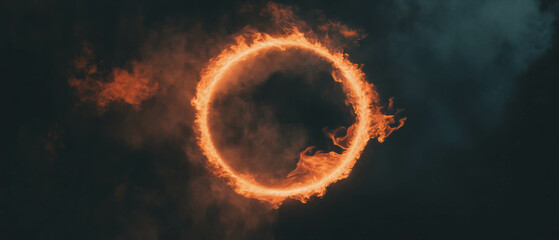 Leinwandbilder - Mesmerizing fire ring with glowing orange flames against a black background