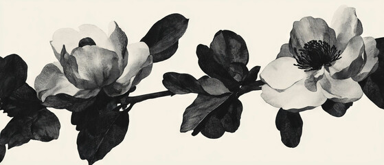 Aufkleber - Elegant floral line drawings with minimalist texture in modern design style