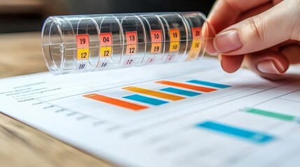Poster - Visual representation of milestones on a goal-setting timeline Stock Photo with side copy space.