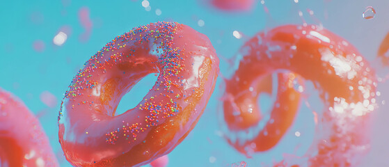 Poster - Delightful glazed donuts adorned with colorful sprinkles against a vibrant background