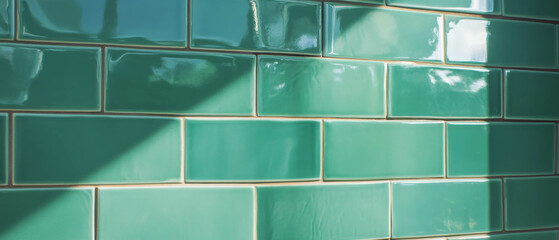 Poster - Elegant green subway tiles with beveled edges for a timeless interior design aesthetic