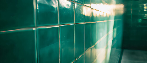 Aufkleber - Elegant green subway tiles with beveled edges for a timeless ambiance