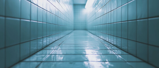 Poster - Light grey rectangular tiles create a cool atmosphere in a minimalistic corridor setting