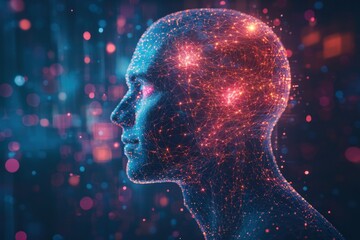 Poster - Digital Mind - Abstract Portrait of a Human Head