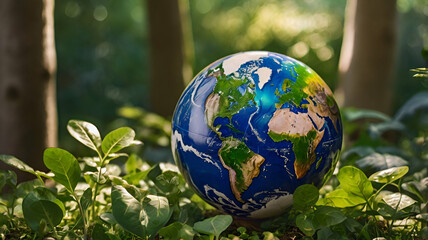 earth globe with green grass