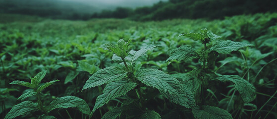 Poster - Vast green mint field sprawling under soft morning light