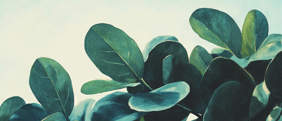 Aufkleber - Delicate mint watercolor painting capturing the essence of fresh green leaves