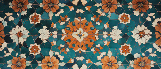 Poster - Intricate mosaic tile pattern featuring floral designs in vibrant colors