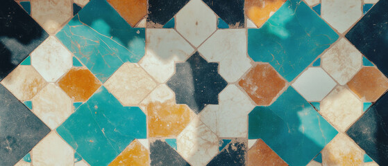 Poster - Intricate geometric mosaic tile pattern showcasing vibrant colors and detailed design