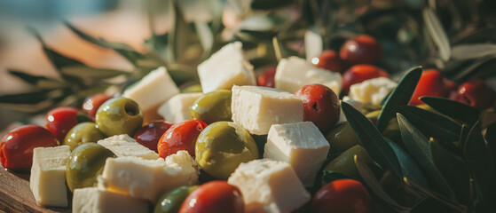 Aufkleber - Olive and cheese appetizer spread perfect for Mediterranean gatherings
