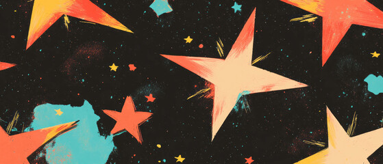 Poster - Playful repeating star shapes create a whimsical design in dark background