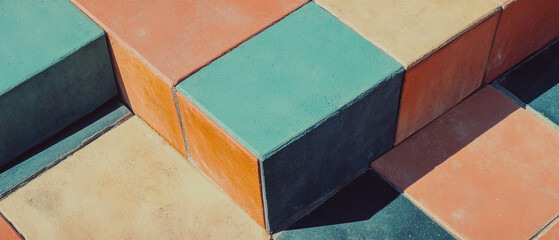 Poster - Dynamic rhomboid tile pattern showcasing angular design and vibrant colors