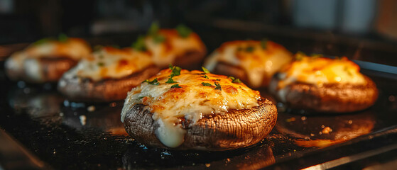 Poster - Savory stuffed mushrooms topped with cheese and herbs as a delicious appetizer option