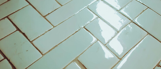 Poster - Elegant herringbone pattern made from glossy subway tiles enhances interior design