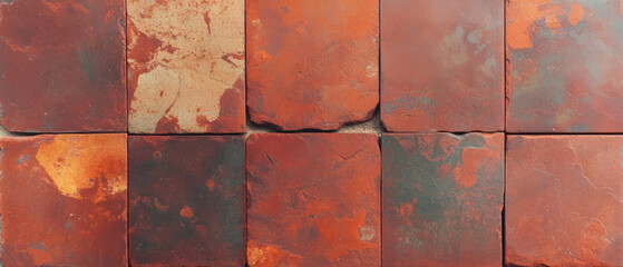 Poster - Rustic terracotta tiles showcasing warm earthy tones and unique textures in a cozy setting