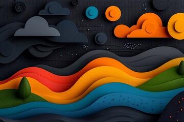 Poster - Stunning fluid topographic landscape with dynamic swirling data flows complex layered topography and color saturated atmospheric phenomena  A digital painting with a futuristic cinematic aesthetic