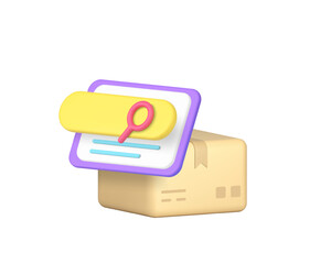 Poster - Postal parcel address delivery searching online shopping service 3d icon realistic vector illustration. Internet shop store purchase order search bar logistic shipping commercial marketing