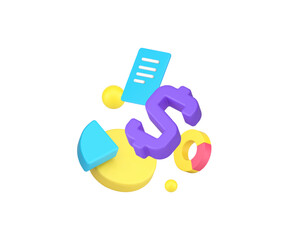 Poster - Financial analyzing budget money statistic accounting 3d icon realistic vector illustration. Currency dollar finance analysis banking earnings expenses income wealth checking chart diagram report