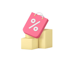 Poster - Online shopping sale discount order purchase delivery 3d icon realistic vector illustration. Internet shop store marketplace supermarket retail commercial business parcel postal cardboard box