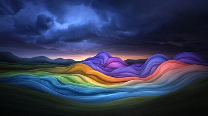 Poster - Hypnotic topographic visualization of a rolling countryside landscape with flowing rivers undulating hills and intricate terrain patterns