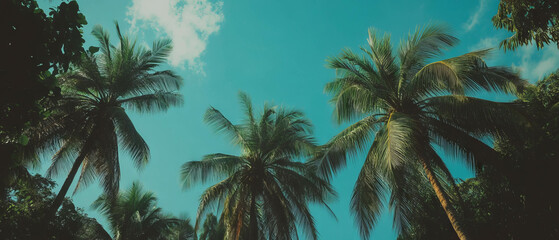 Poster - Tropical island paradise with palm trees under a bright blue sky
