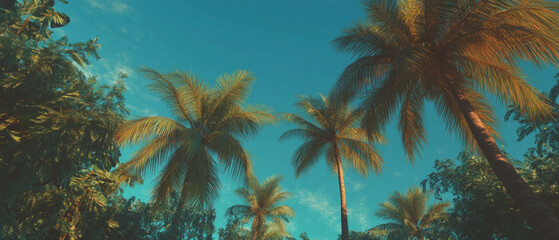Poster - Tropical island paradise featuring palm trees under a clear blue sky