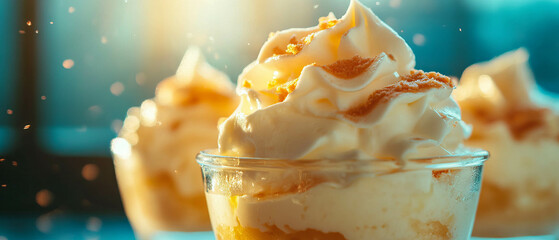 Poster - Creamy vanilla pudding topped with fluffy whipped cream in a glass dessert cup