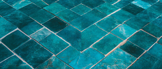 Poster - Turquoise mosaic tiles create vibrant Mediterranean ambiance in artistic design