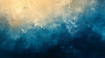 Aufkleber - Abstract artwork depicting a sunset over the ocean showcases a blend of blue, gold, and teal tones with a textured appearance.