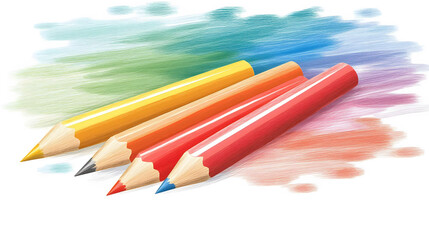 Aufkleber - Colorful pencils lay atop vibrant splashes of color, showcasing creativity and artistic expression