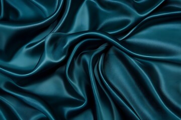 Teal silk fabric drapes, studio shot, smooth texture, background blur, design