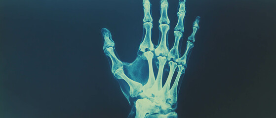 Aufkleber - Detailed X-ray of hand bones showcasing intricate skeletal structure