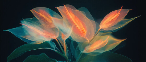 Poster - Vibrant X-ray of heliconia flowers highlighting unique shapes and colors