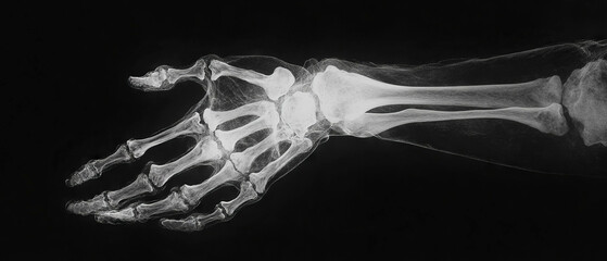 Poster - Detailed X-ray showing human hand bones with intricate and ghostly translucence