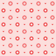 Poster - Heart Flowers and Minimalist Dots Pattern on Soft Pink Valentines Day seamless pattern Square vector backdrop, wedding, packaging, wrapping paper, wallpaper, fabric, textile, holiday template